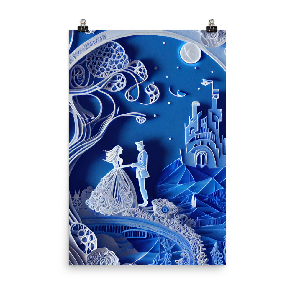 Enhanced Matte Paper Poster - Prince and Cinderella in Paper Art