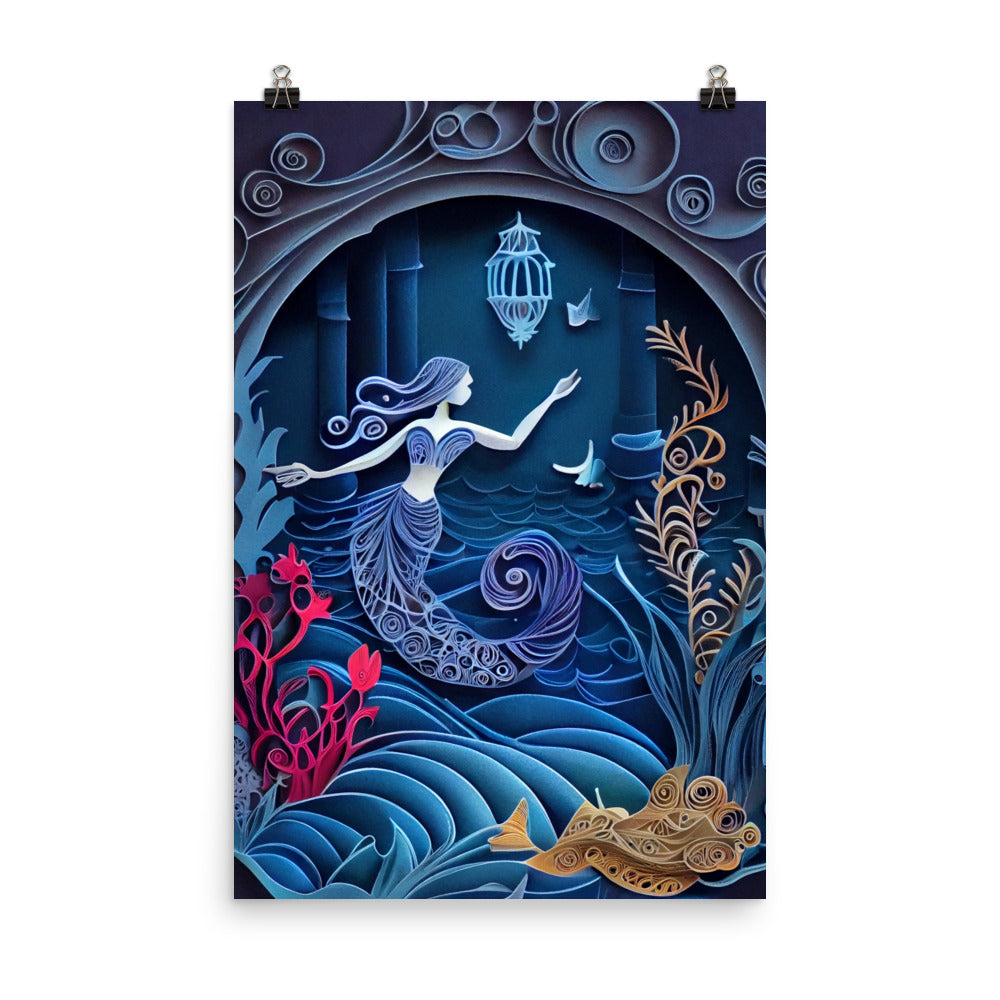 Enhanced Matte Paper Poster - Mermaid in the Sea - Paper Art