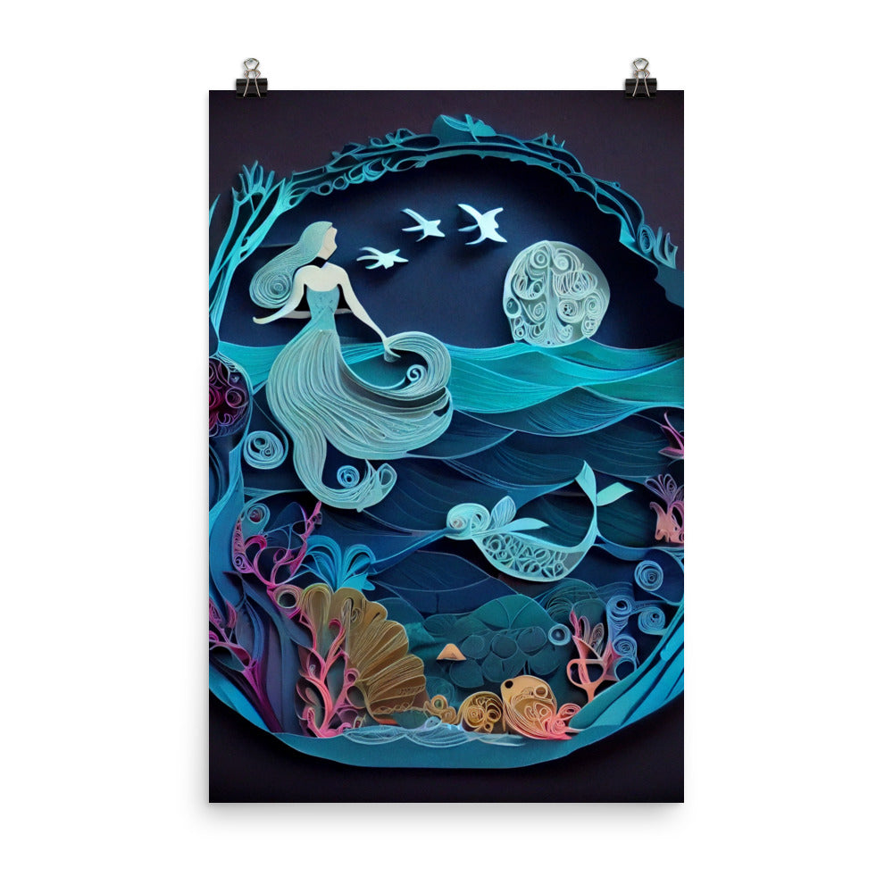 Enhanced Matte Paper Poster - Mermaid in the Sea Paper Art