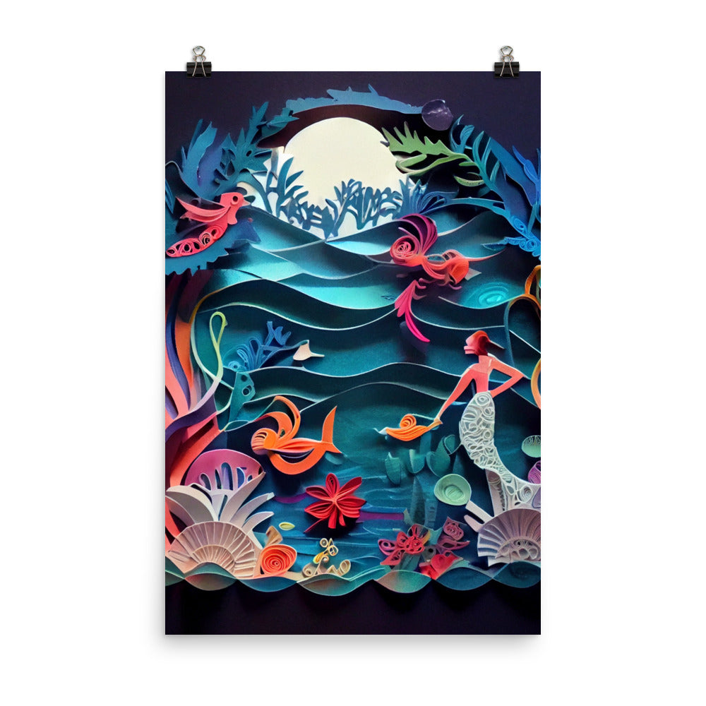 Enhanced Matte Paper Poster - Mermaid in the Ocean - Paper Art