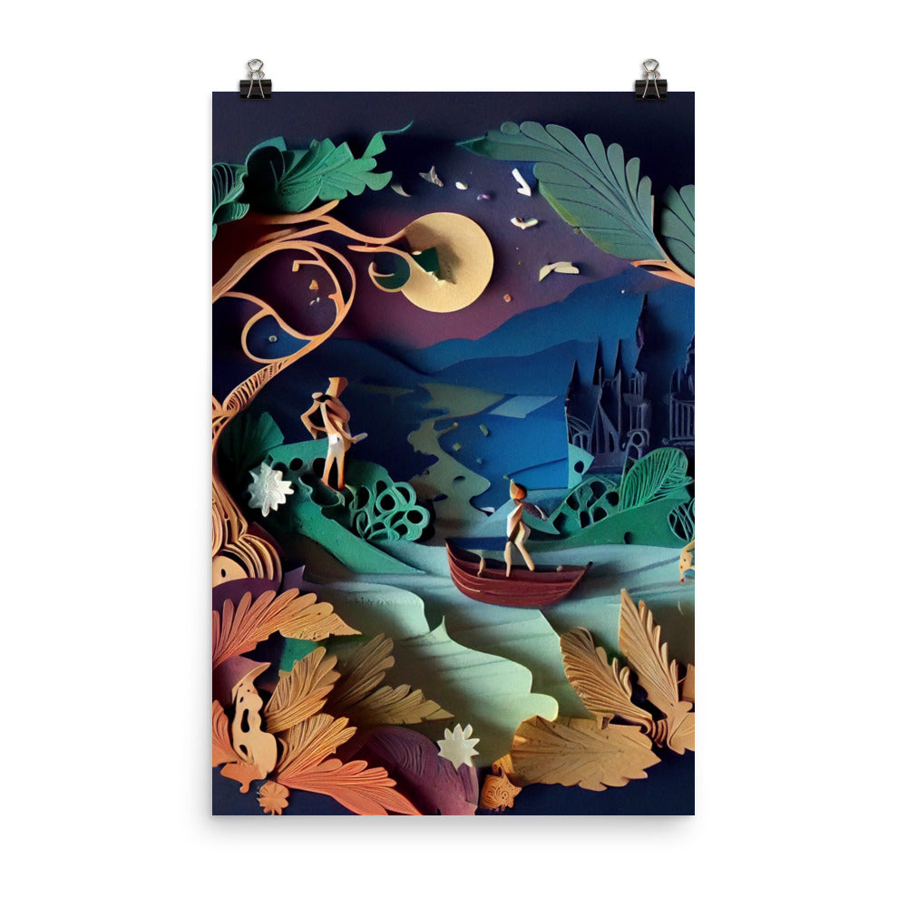 Enhanced Matte Paper Poster - Paper Art Fairy Tale Scene