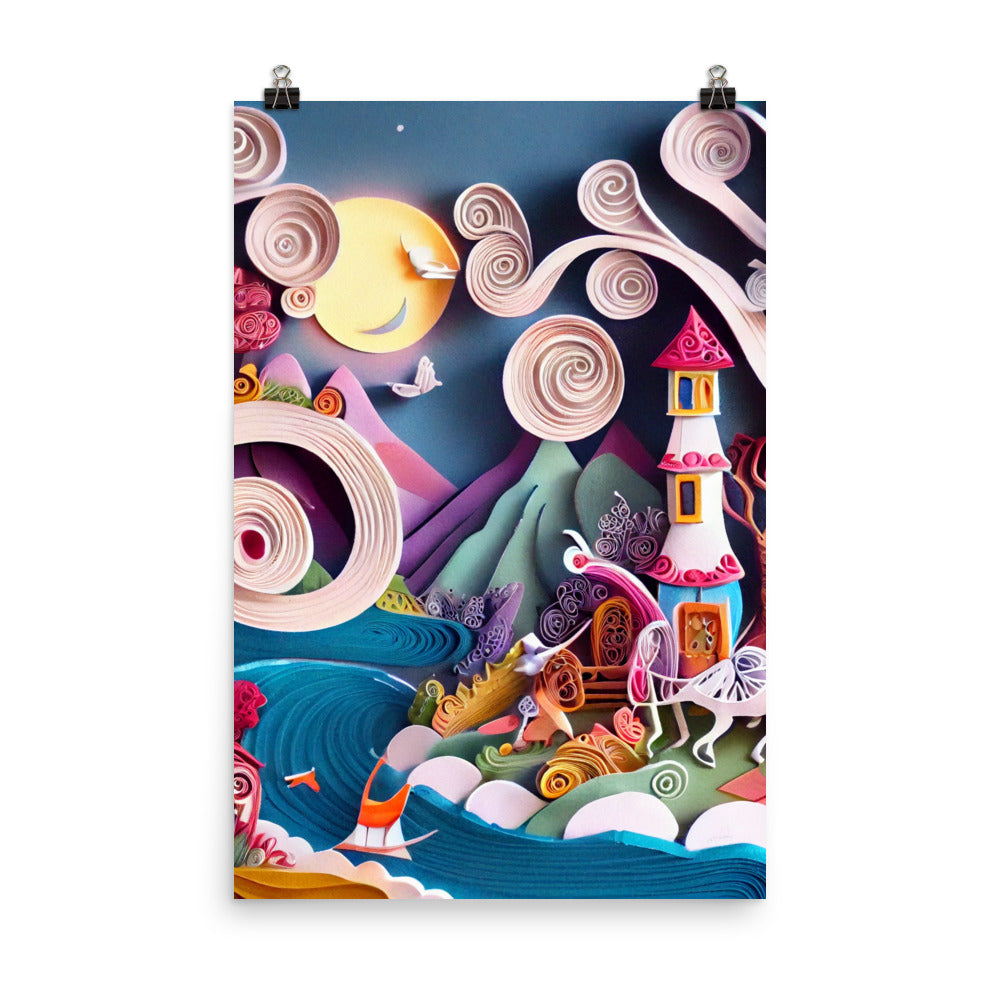 Enhanced Matte Paper Poster - Fairy Tale Tower in Paper Art