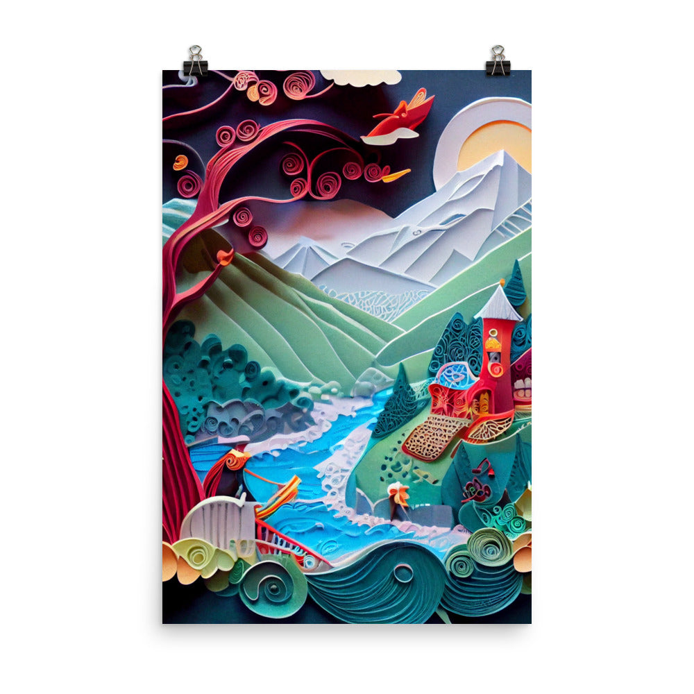 Enhanced Matte Paper Poster - Fairy Tale Scene in Paper Art