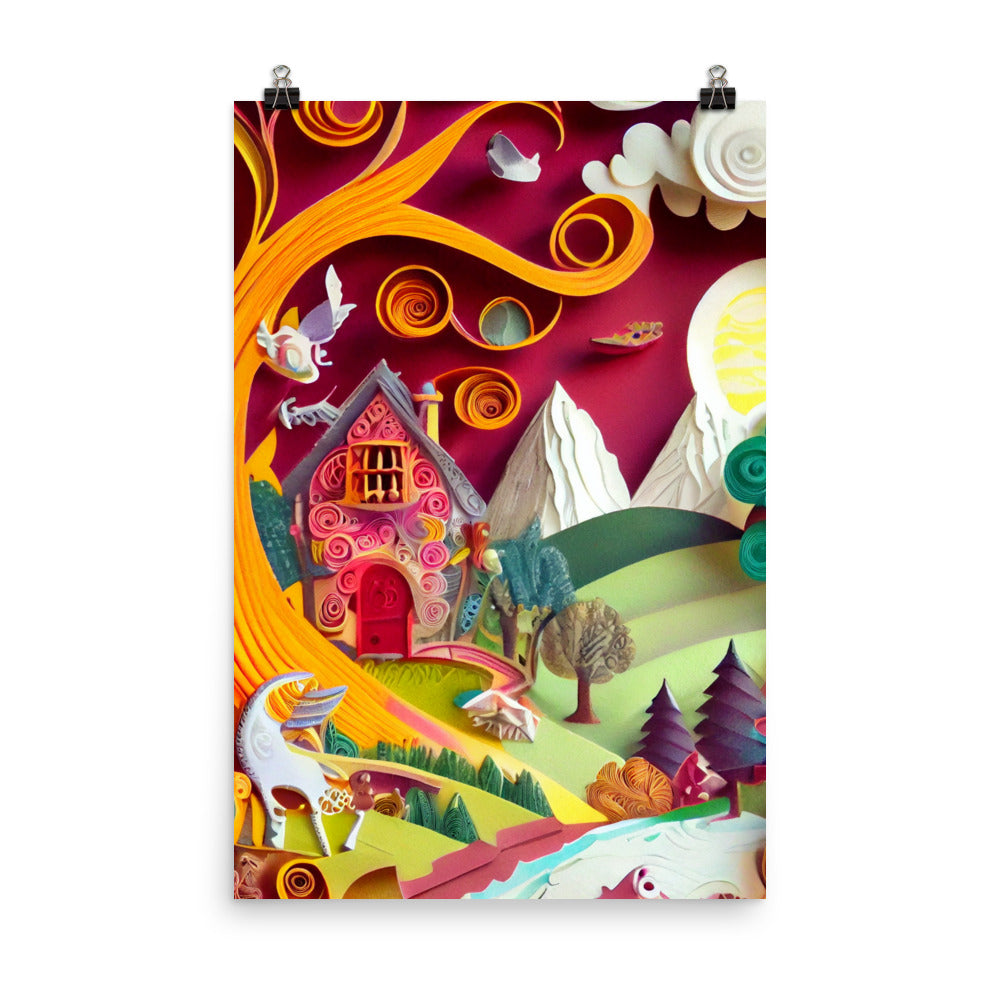 Enhanced Matte Paper Poster - Fairy Tale Scene in Paper Art