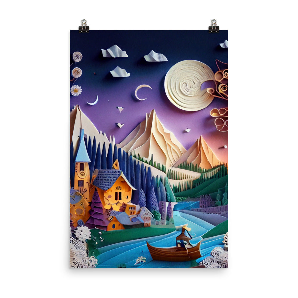 Enhanced Matte Paper Poster - Fairy Tale Scene in Paper Art