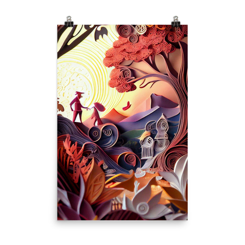 Enhanced Matte Paper Poster - Fairy Tale Scene in Paper Art