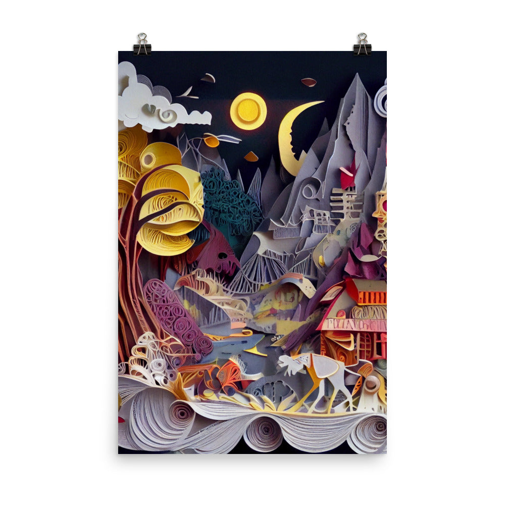 Enhanced Matte Paper Poster - Fairy Tale Scene in Paper Quilling Style