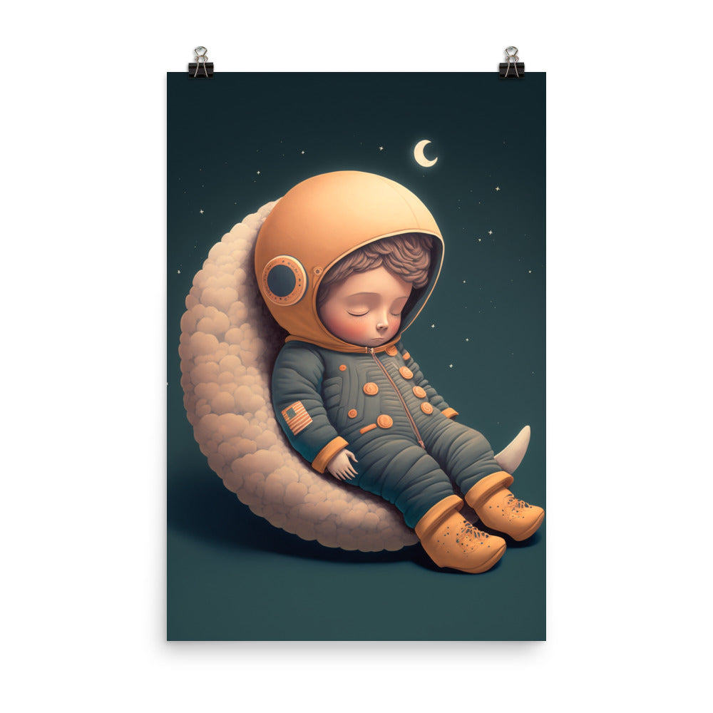 Enhanced Matte Paper Poster - Boy Sleeping on the Moon