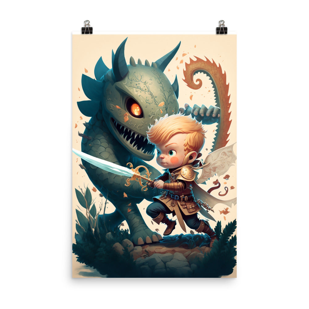Enhanced Matte Paper Poster - Boy Knight Dragon Slayer