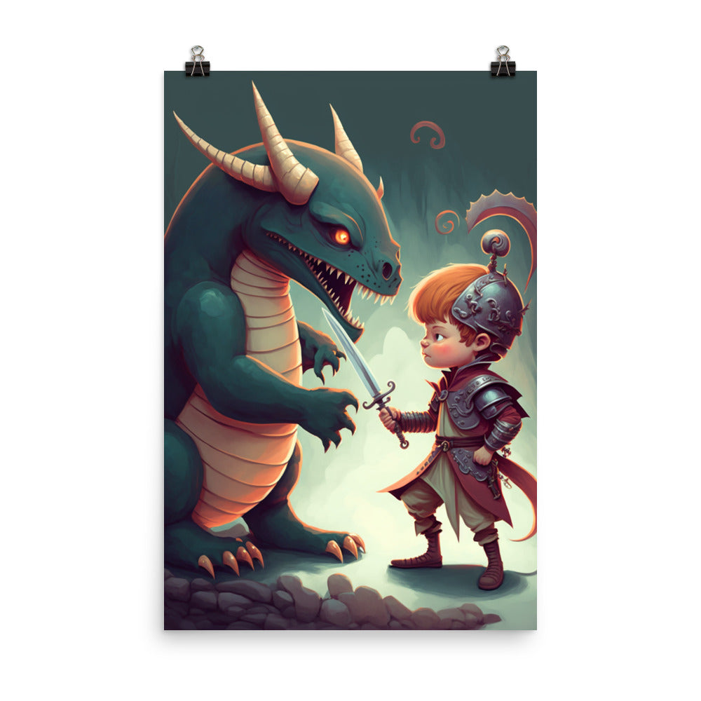 Enhanced Matte Paper Poster - Boy Knight Dragon Slayer