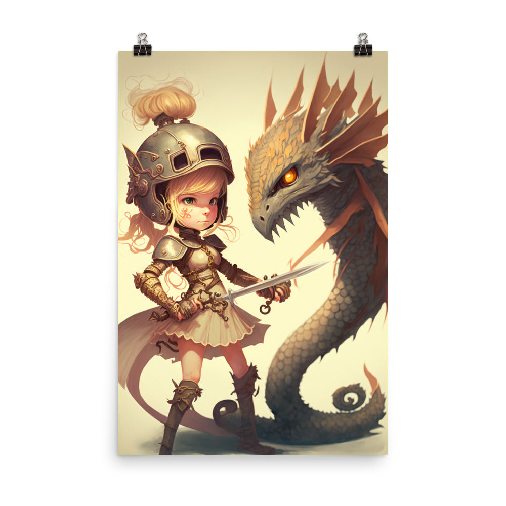 Enhanced Matte Paper Poster - Young Girl Dragon Slayer
