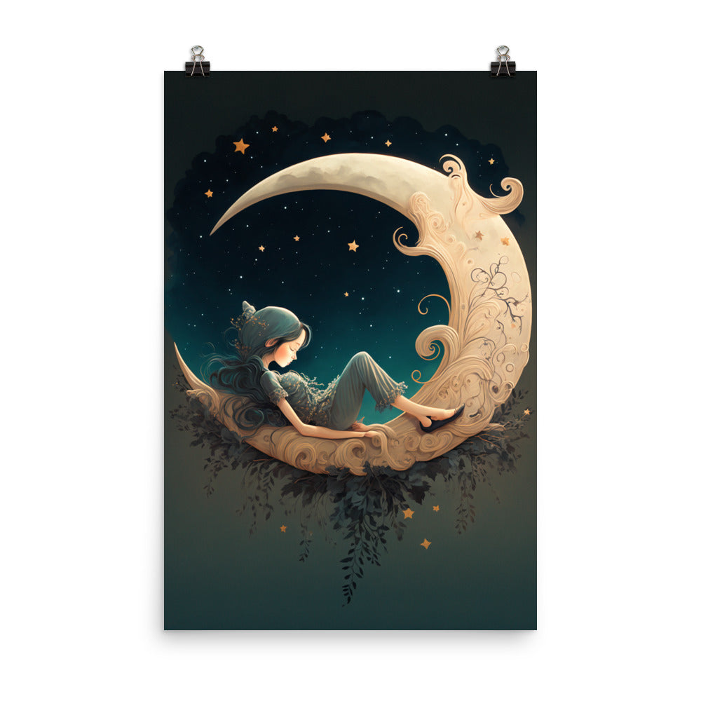 Enhanced Matte Paper Poster - Girl Sleeping on the Moon