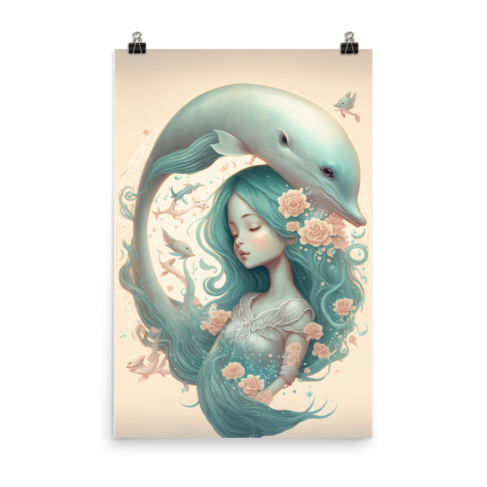 Enhanced Matte Paper Poster - Mermaid and Dolphin