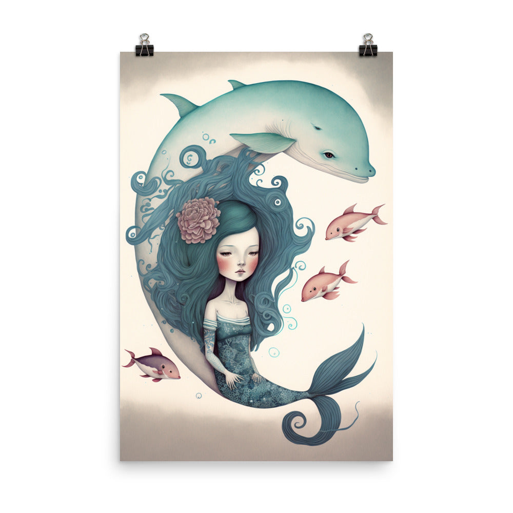 Enhanced Matte Paper Poster - Mermaid & Dolphin