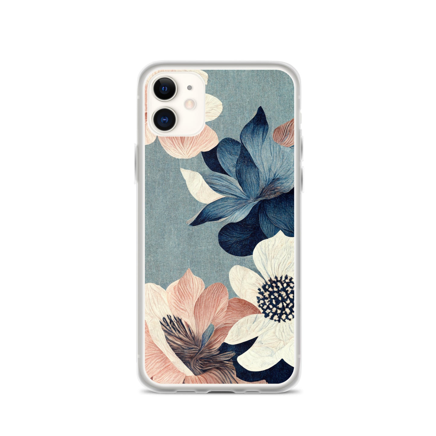 iPhone Case - Pink and White Flowers on Muted Blues