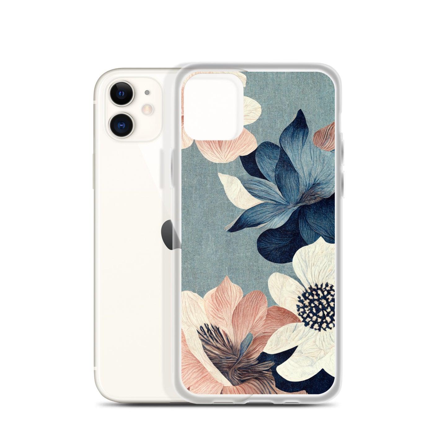 iPhone Case - Pink and White Flowers on Muted Blues