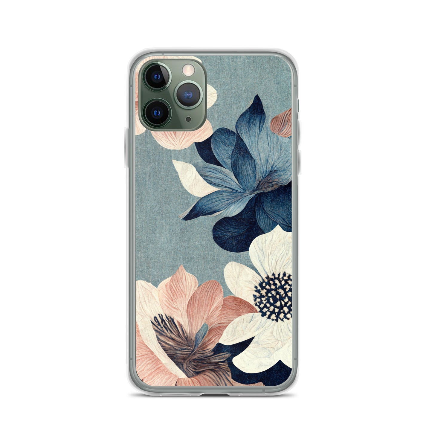 iPhone Case - Pink and White Flowers on Muted Blues