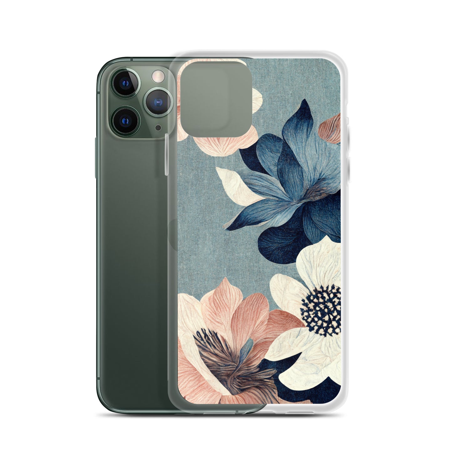 iPhone Case - Pink and White Flowers on Muted Blues
