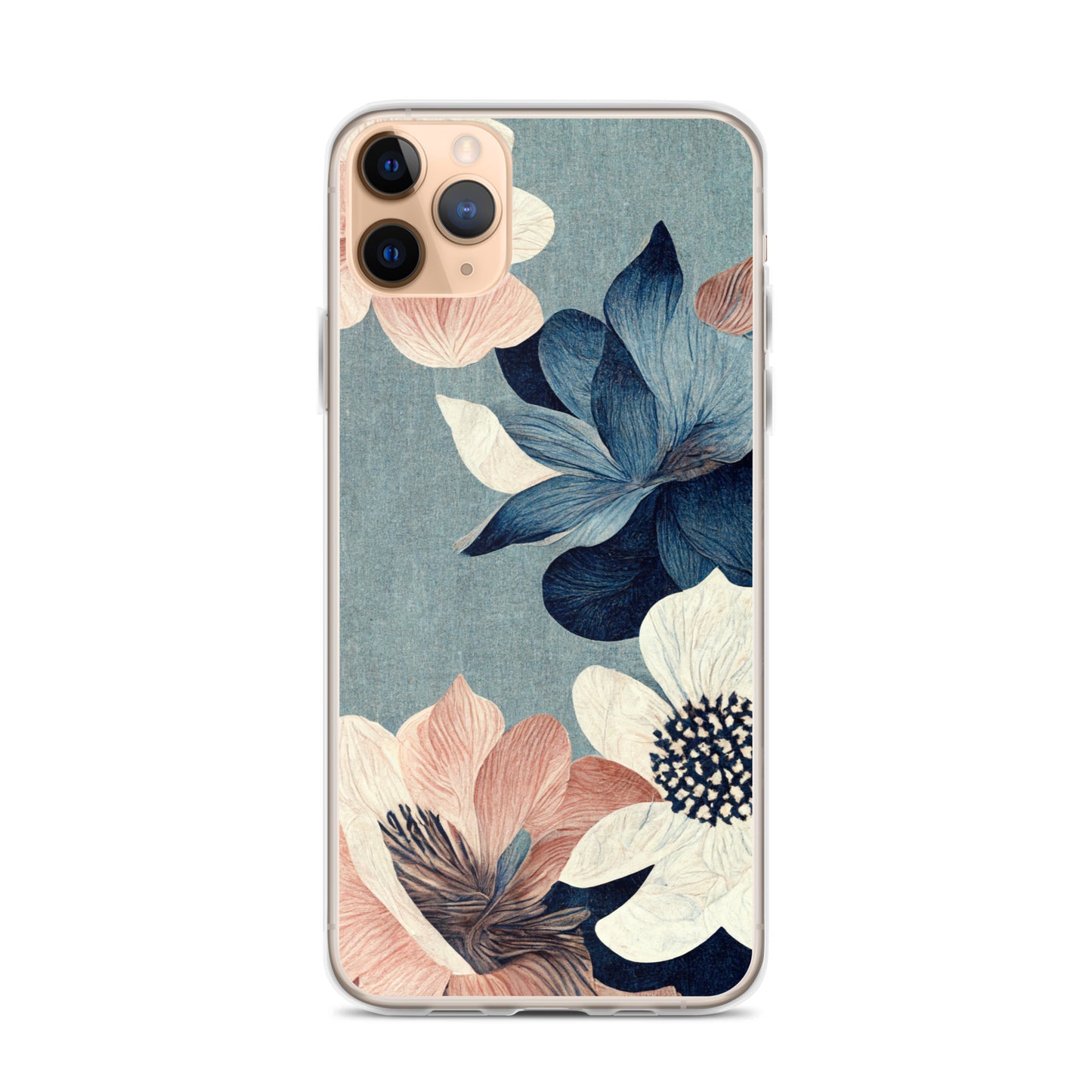 iPhone Case - Pink and White Flowers on Muted Blues