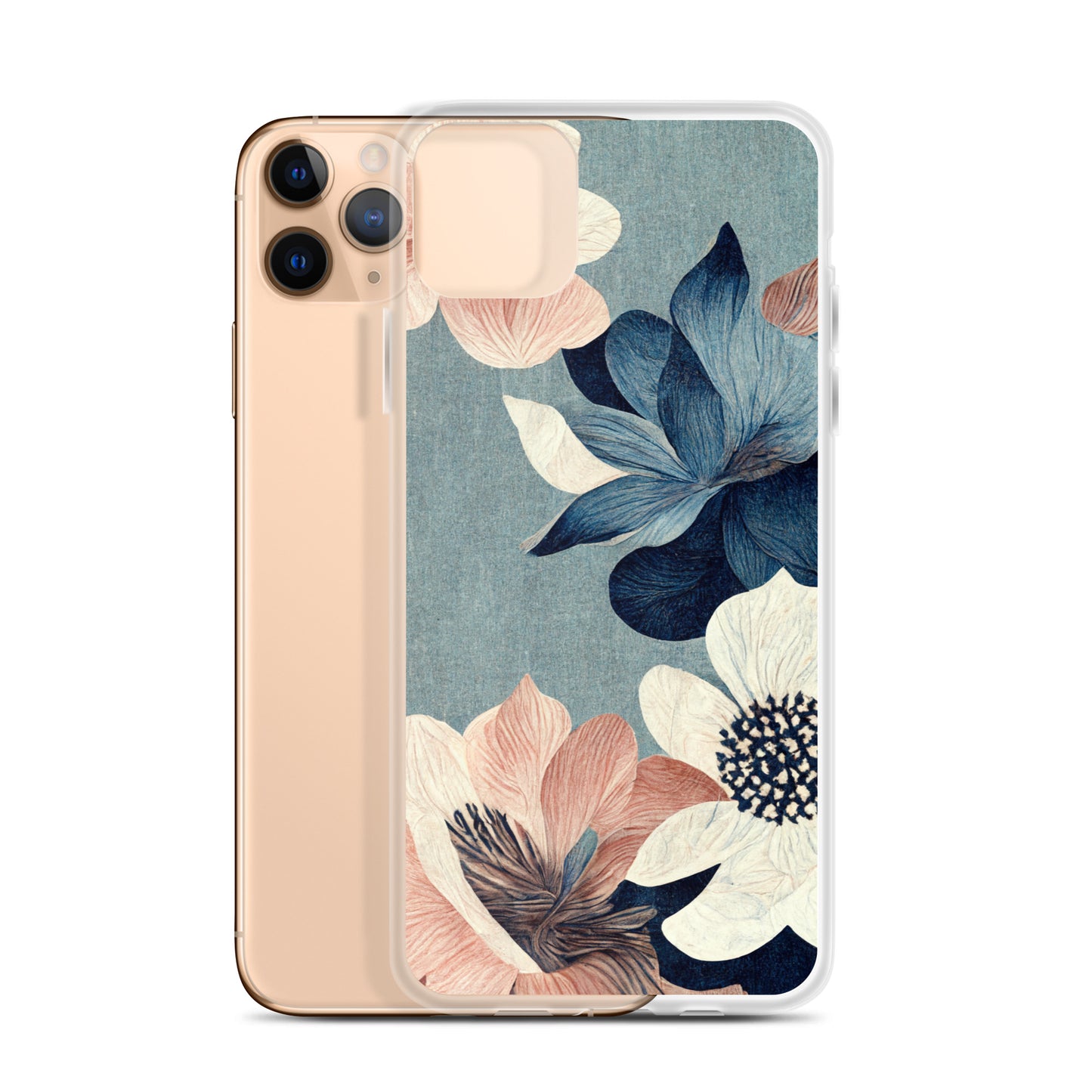 iPhone Case - Pink and White Flowers on Muted Blues