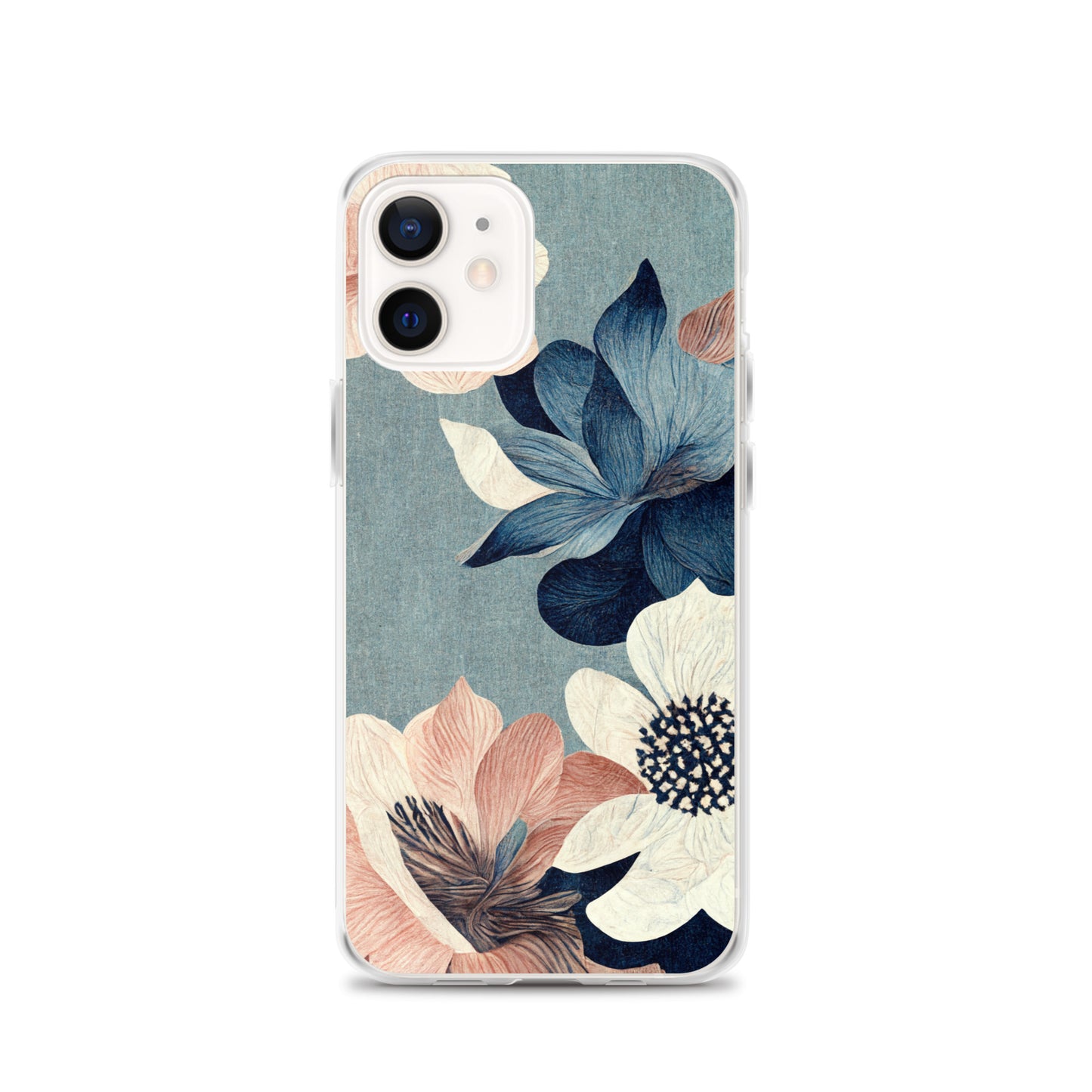 iPhone Case - Pink and White Flowers on Muted Blues