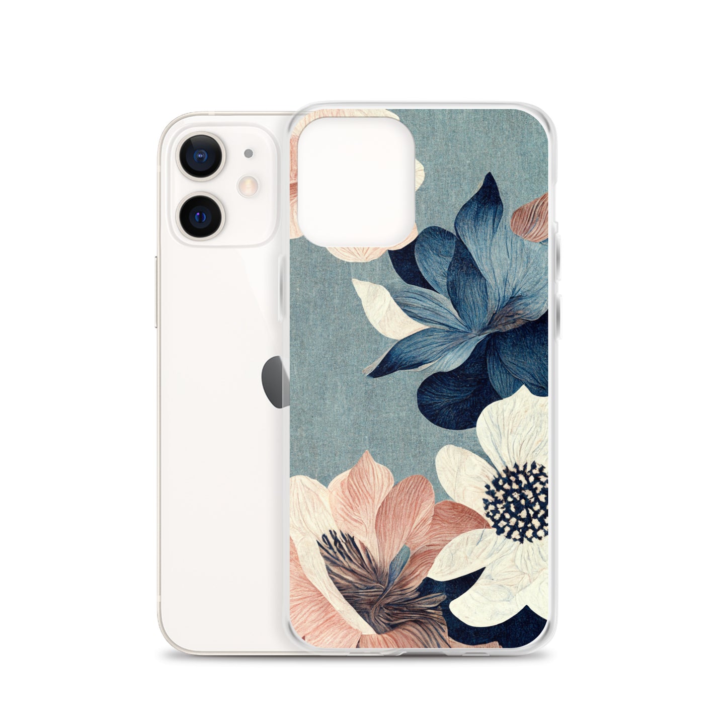 iPhone Case - Pink and White Flowers on Muted Blues