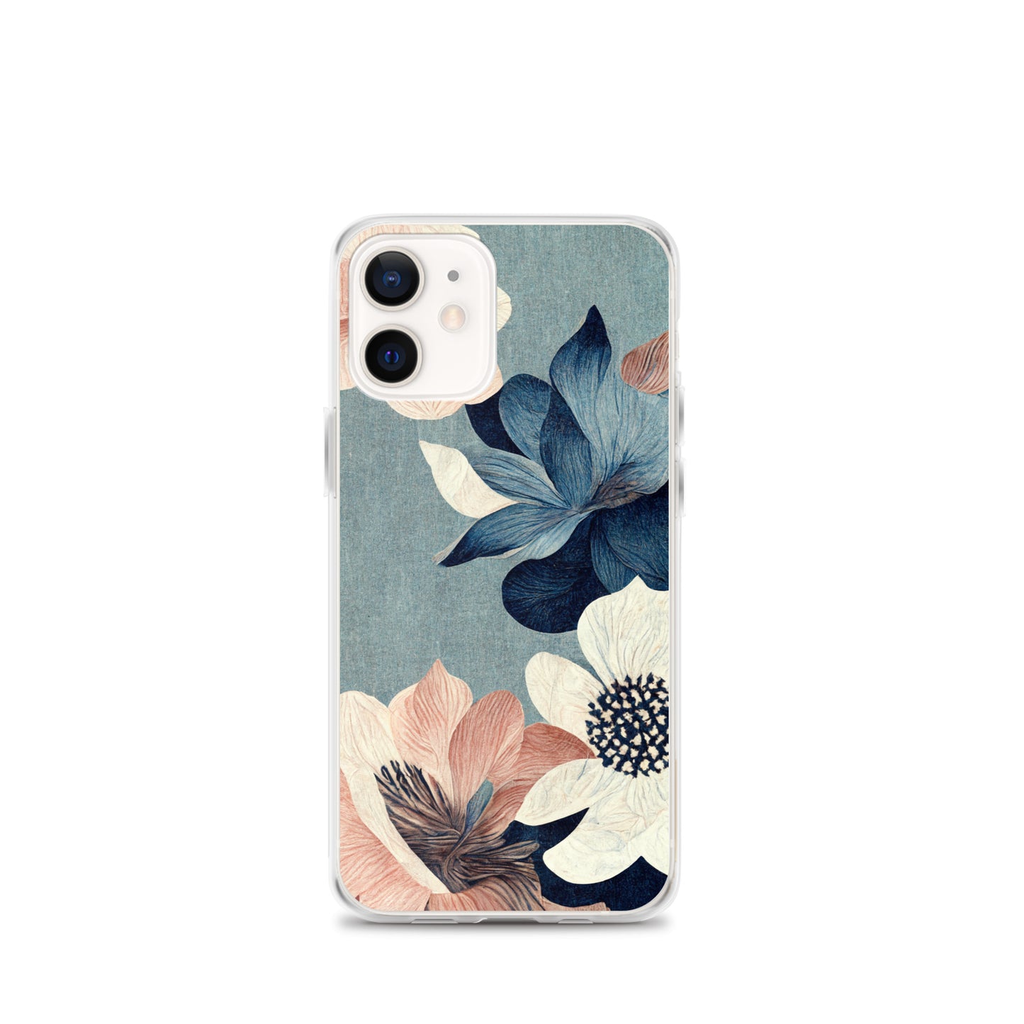 iPhone Case - Pink and White Flowers on Muted Blues