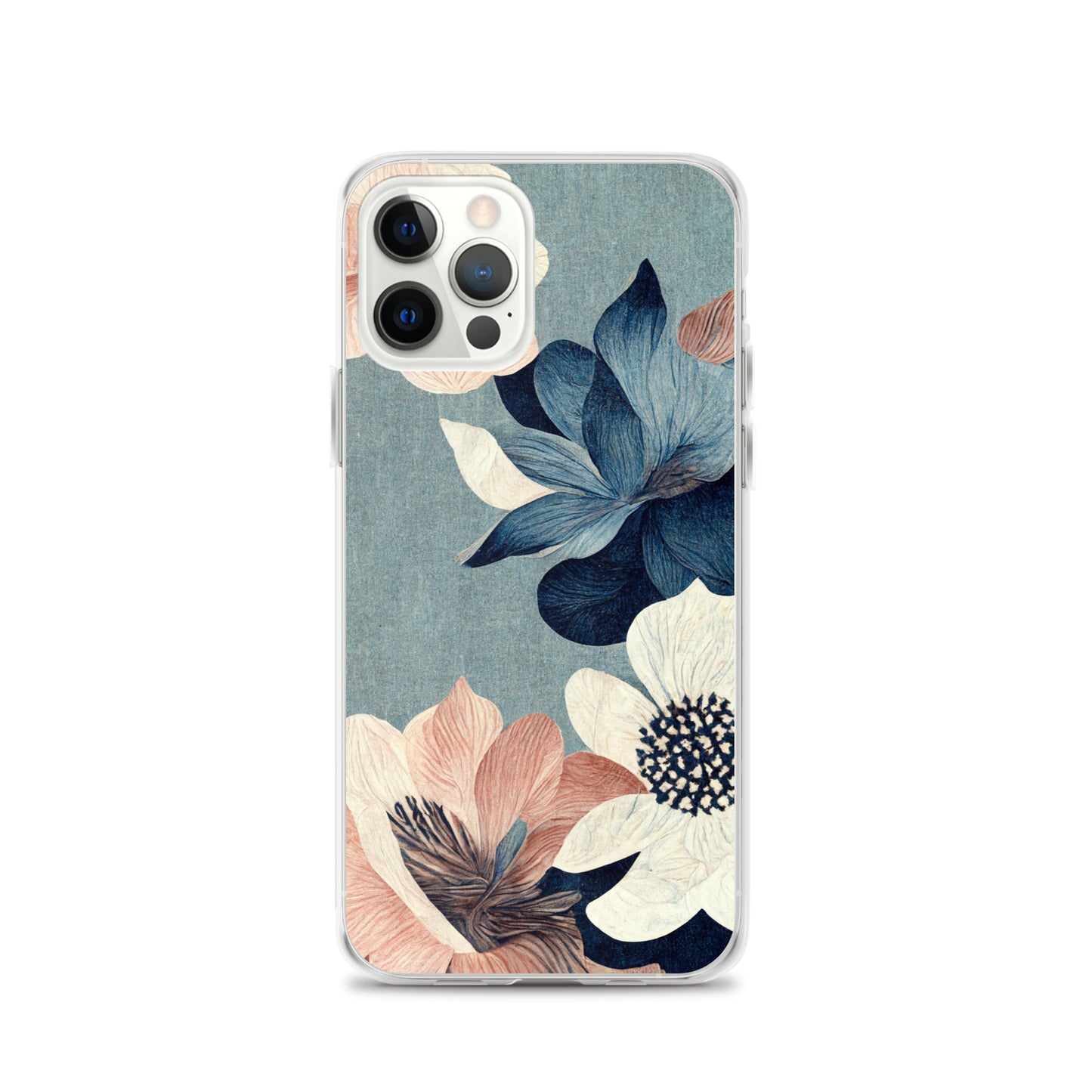 iPhone Case - Pink and White Flowers on Muted Blues