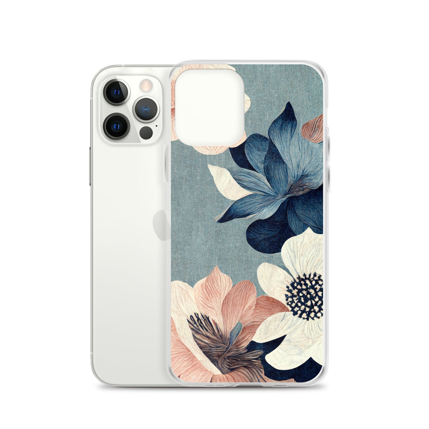 iPhone Case - Pink and White Flowers on Muted Blues