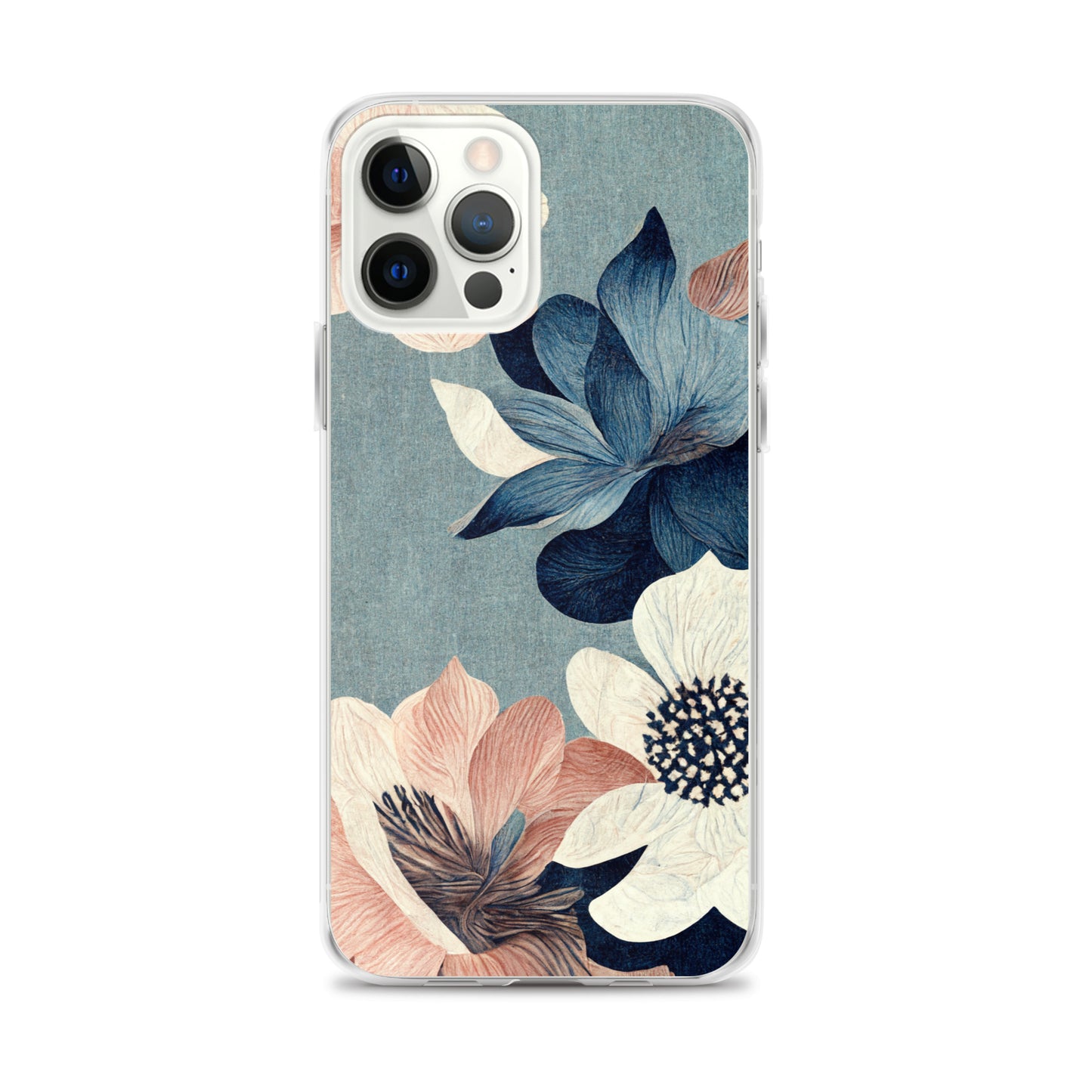 iPhone Case - Pink and White Flowers on Muted Blues