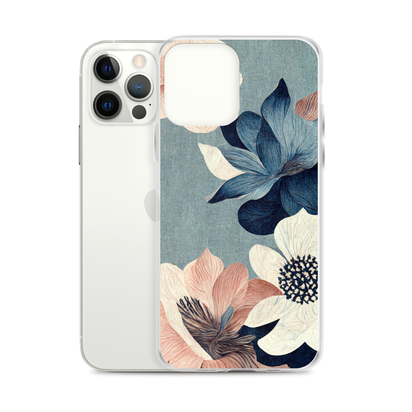 iPhone Case - Pink and White Flowers on Muted Blues