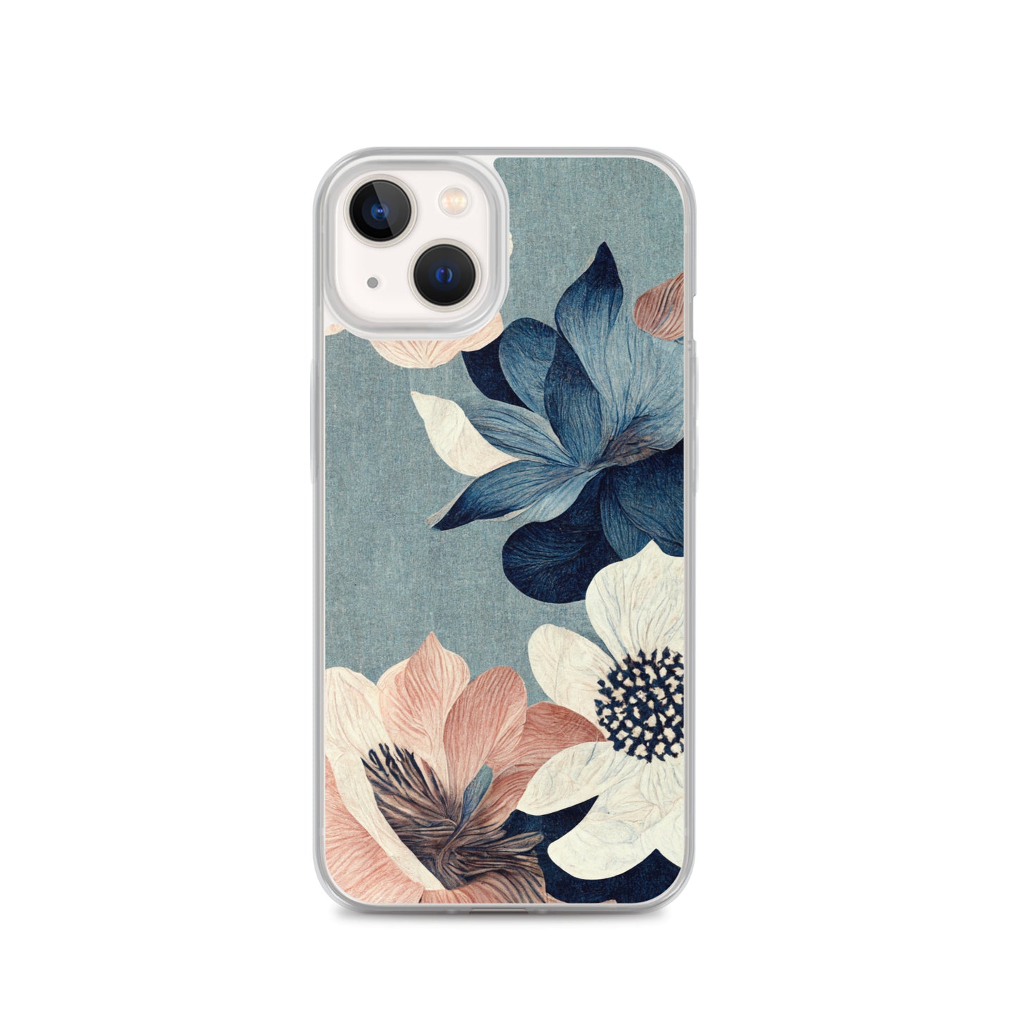 iPhone Case - Pink and White Flowers on Muted Blues