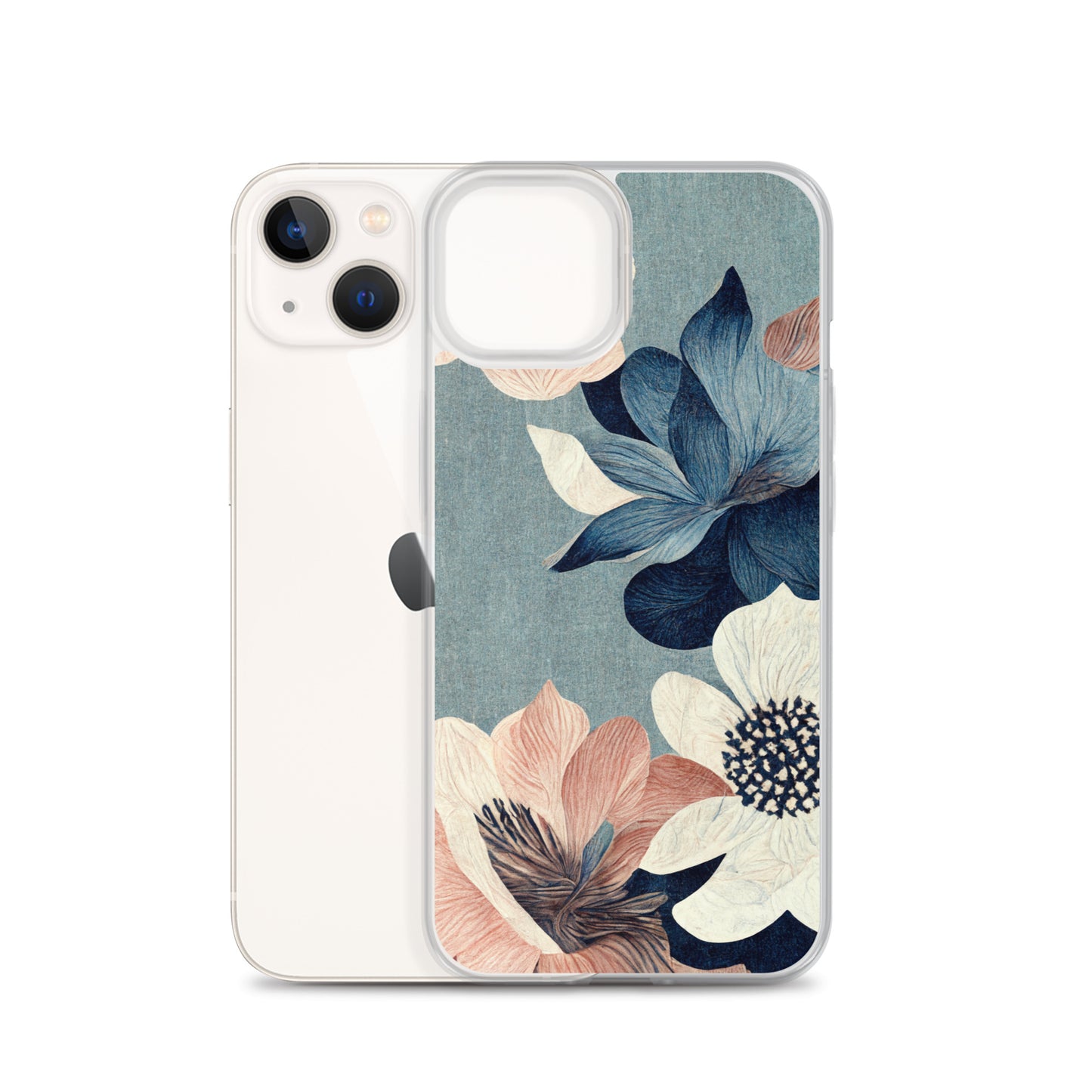 iPhone Case - Pink and White Flowers on Muted Blues