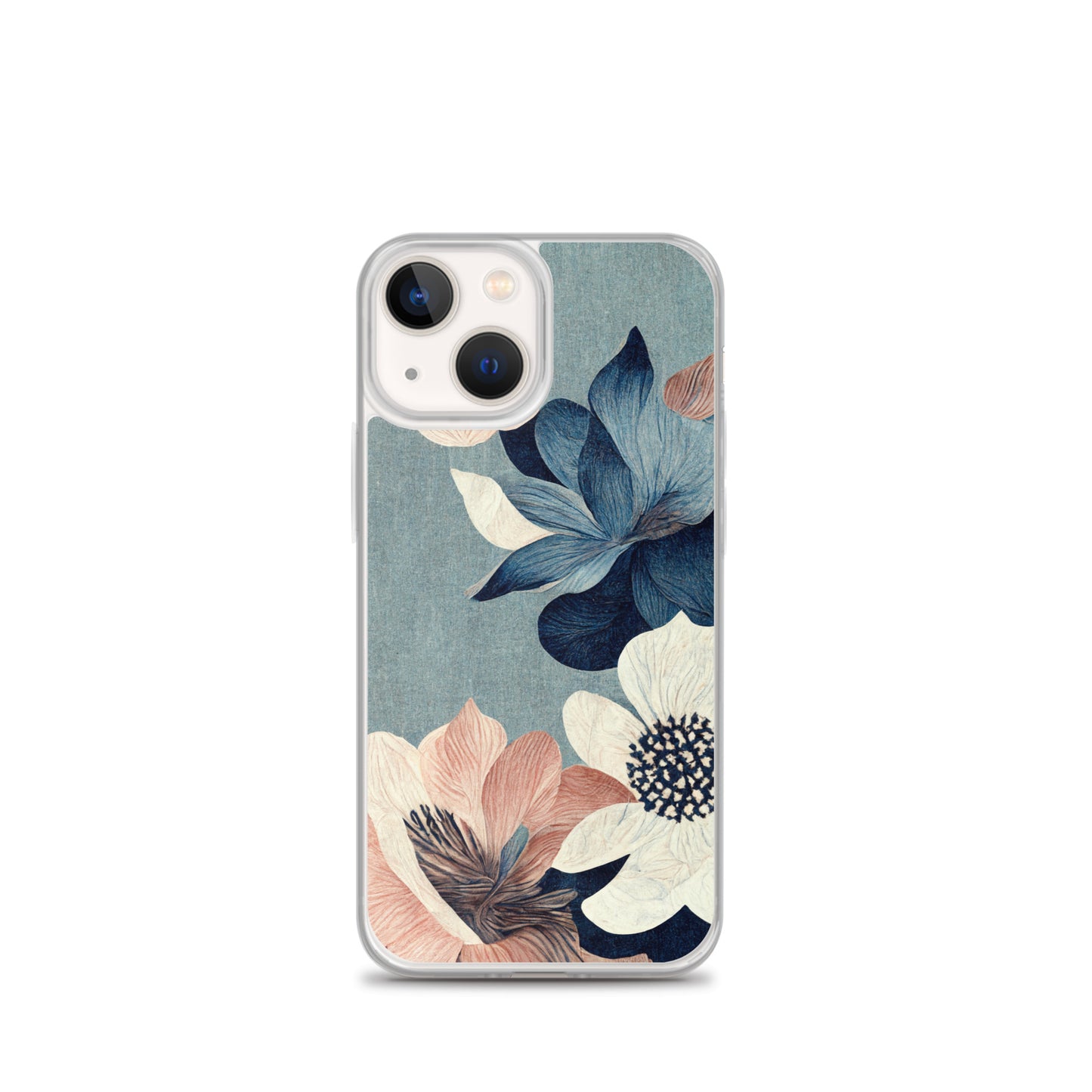 iPhone Case - Pink and White Flowers on Muted Blues