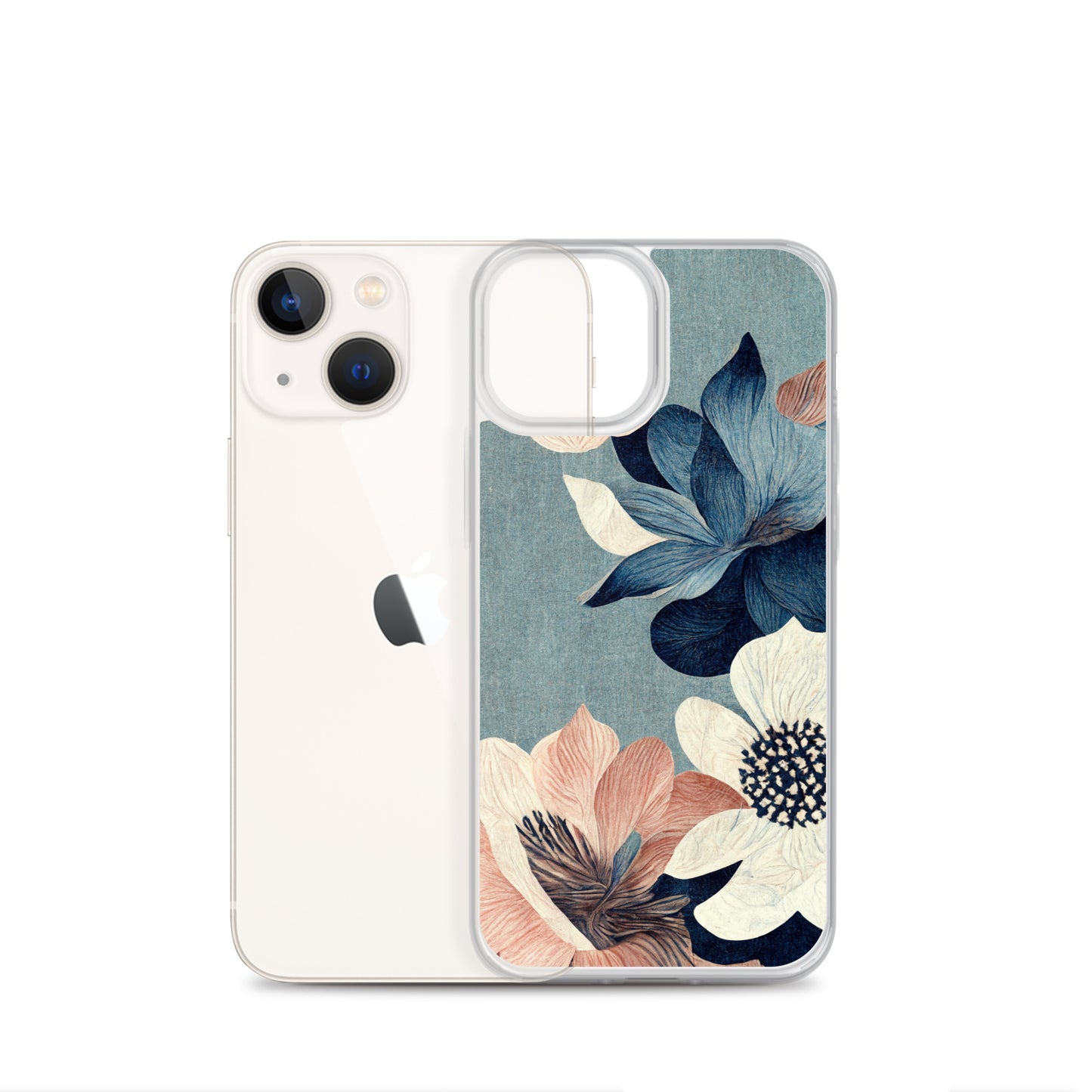 iPhone Case - Pink and White Flowers on Muted Blues
