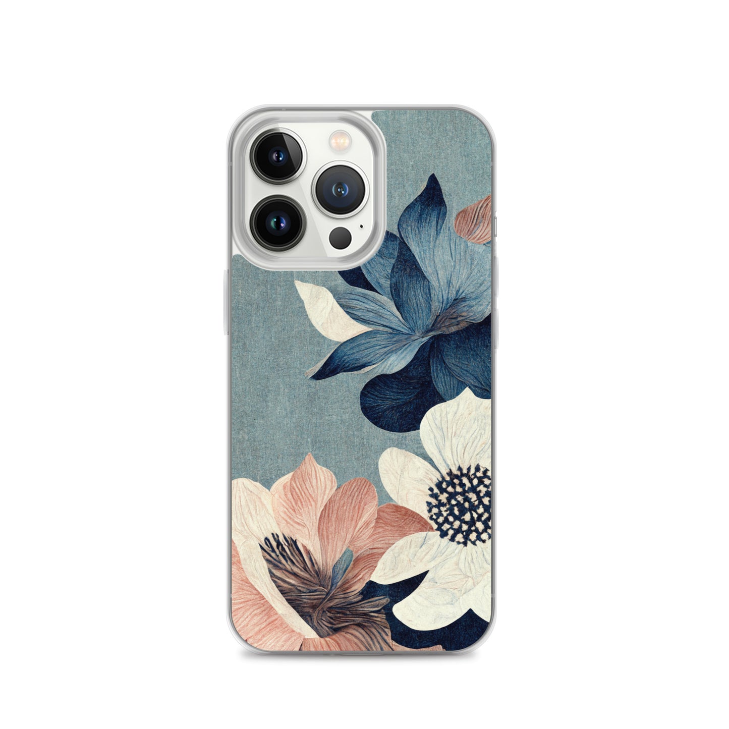 iPhone Case - Pink and White Flowers on Muted Blues