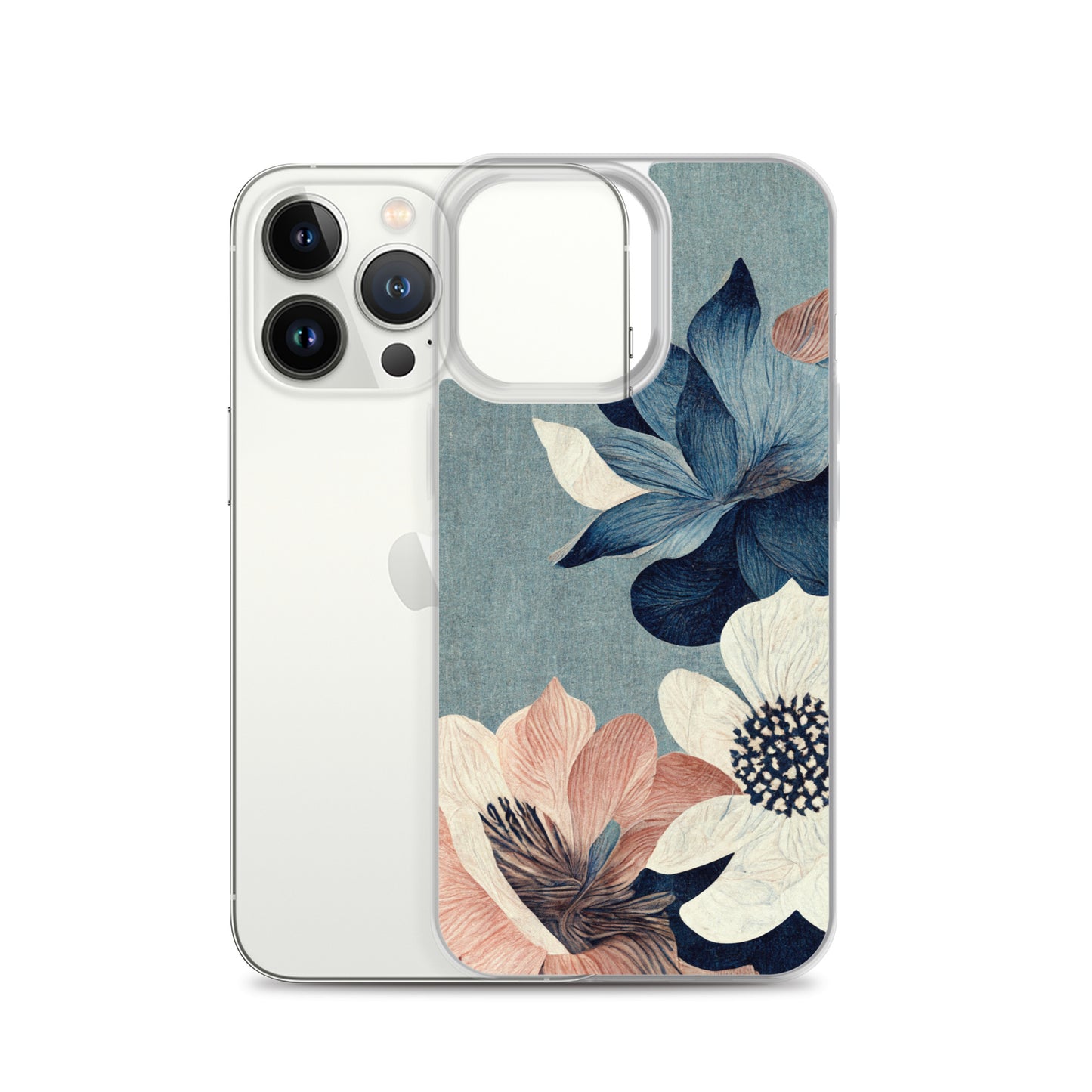iPhone Case - Pink and White Flowers on Muted Blues