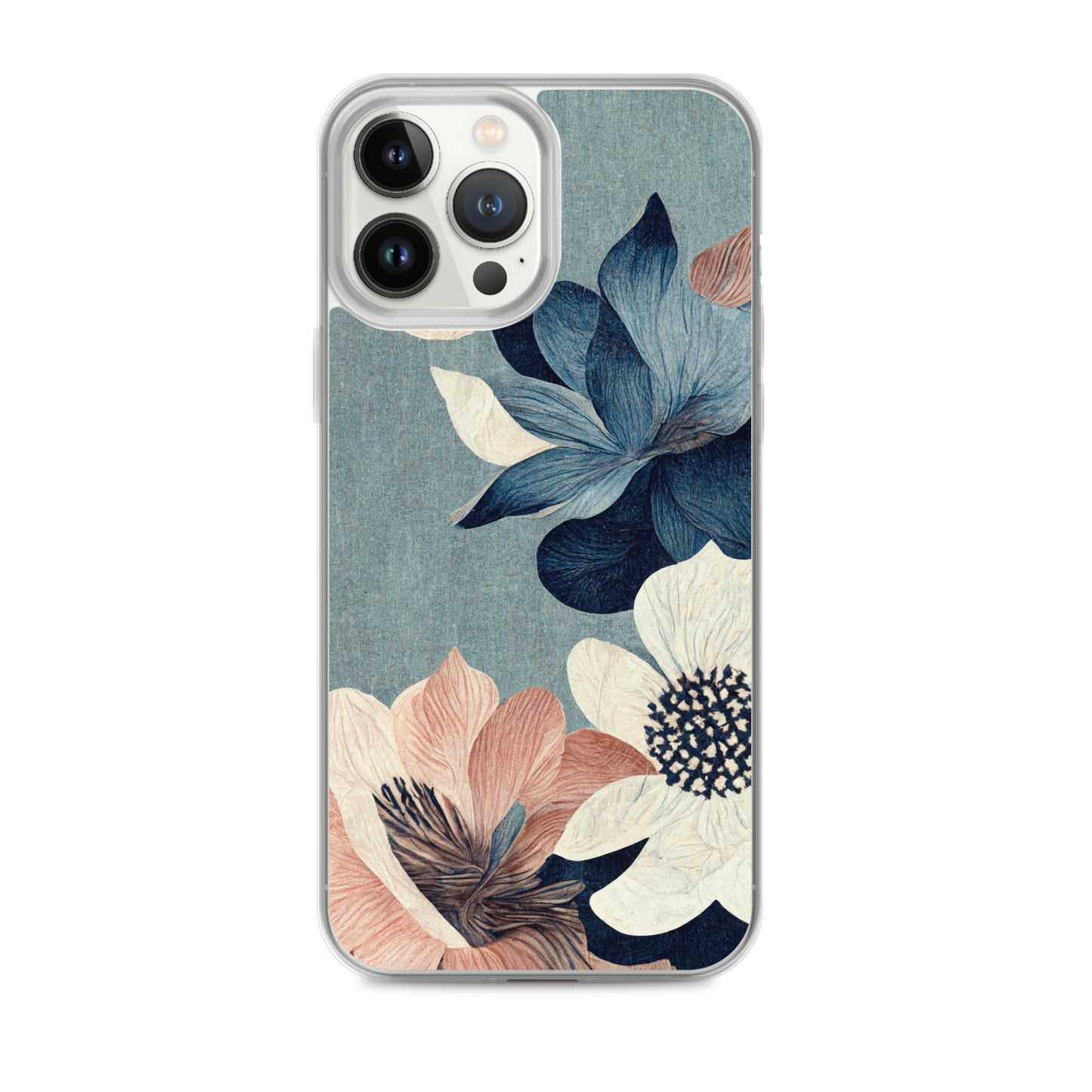 iPhone Case - Pink and White Flowers on Muted Blues