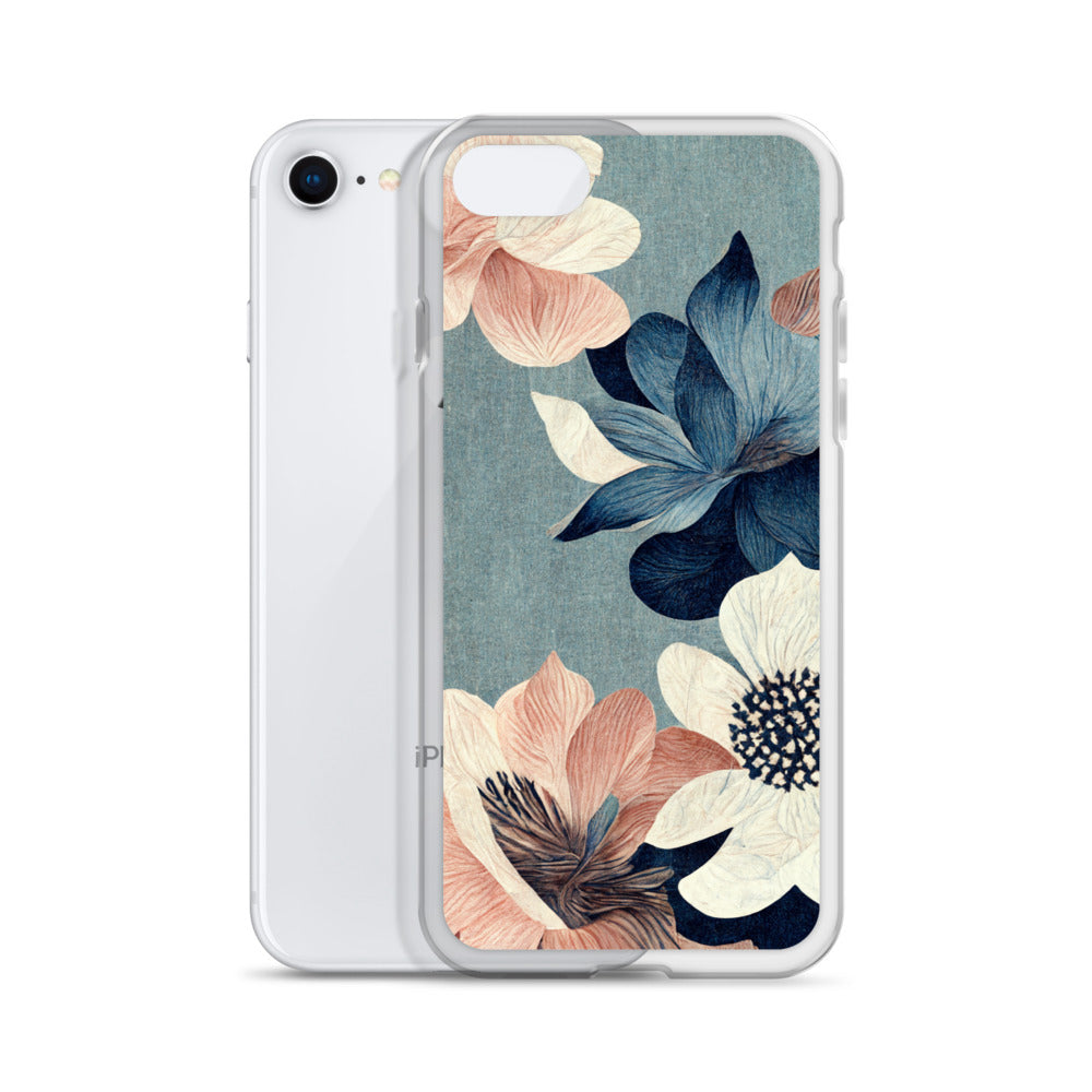 iPhone Case - Pink and White Flowers on Muted Blues