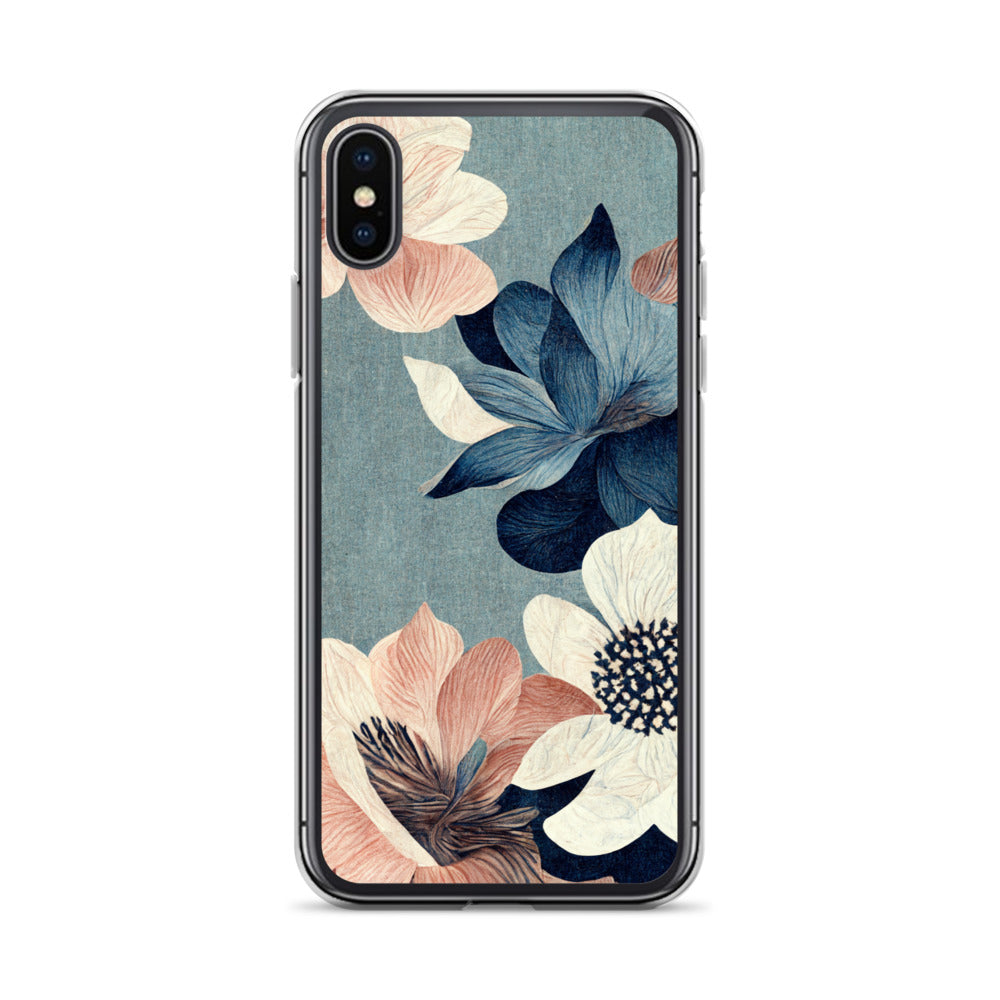 iPhone Case - Pink and White Flowers on Muted Blues