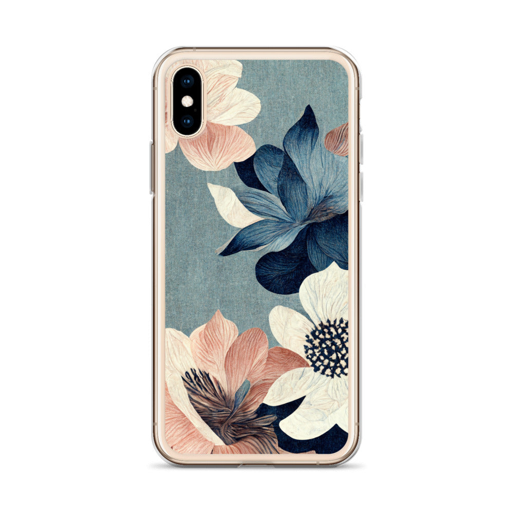 iPhone Case - Pink and White Flowers on Muted Blues