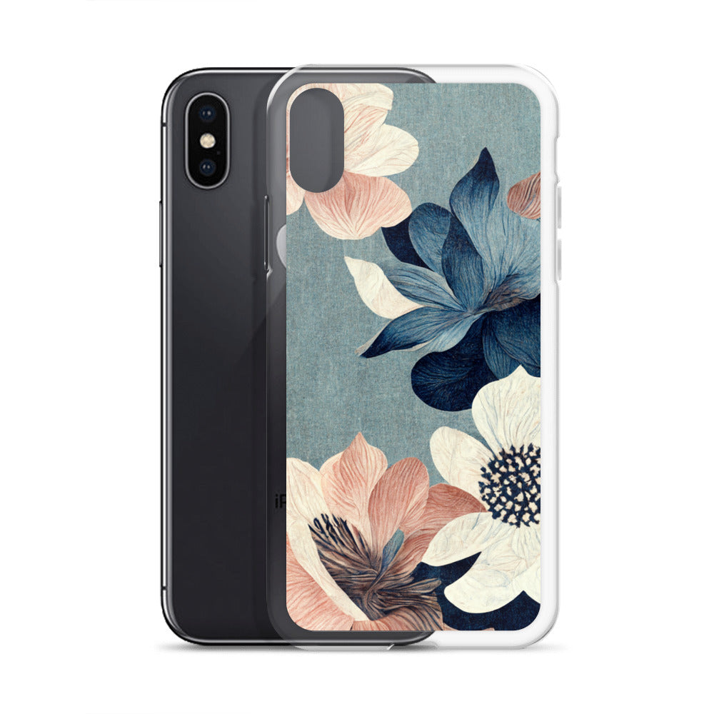 iPhone Case - Pink and White Flowers on Muted Blues