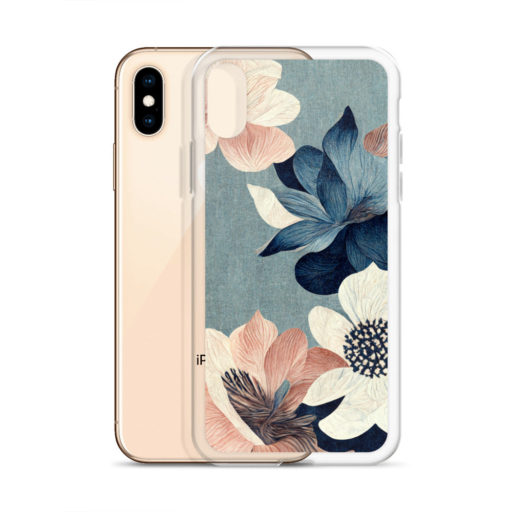 iPhone Case - Pink and White Flowers on Muted Blues