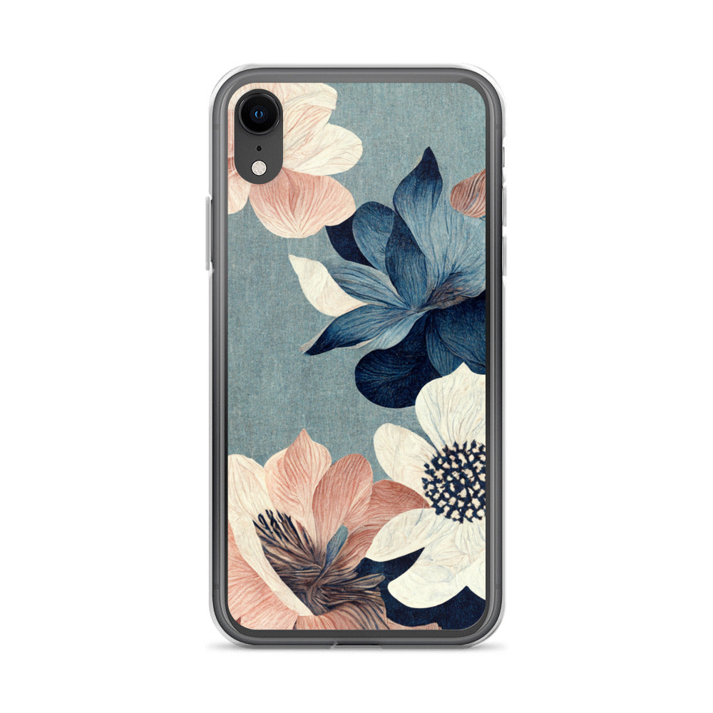 iPhone Case - Pink and White Flowers on Muted Blues