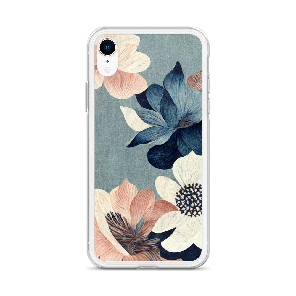 iPhone Case - Pink and White Flowers on Muted Blues