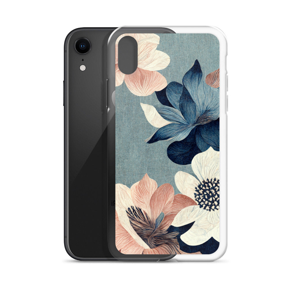 iPhone Case - Pink and White Flowers on Muted Blues