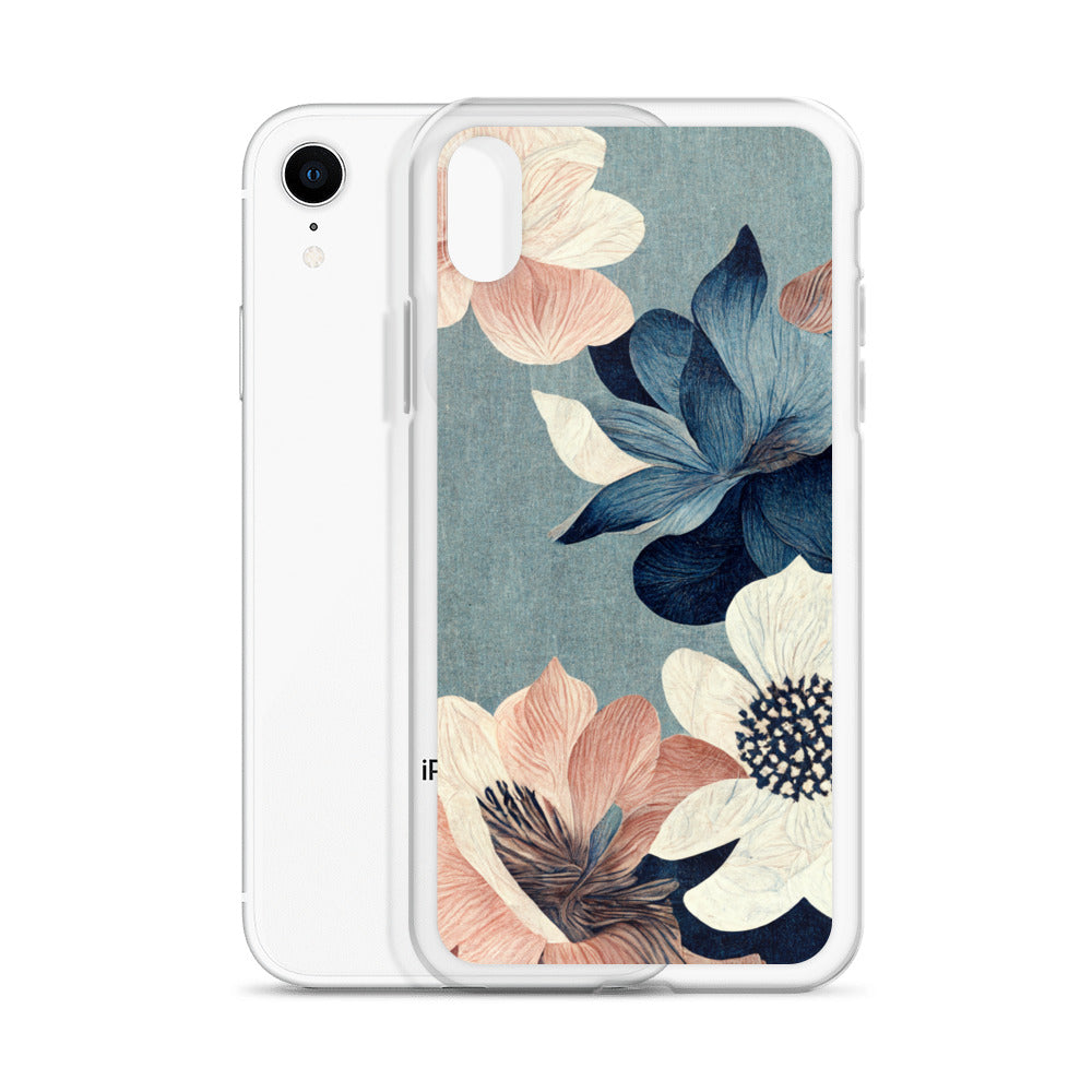iPhone Case - Pink and White Flowers on Muted Blues