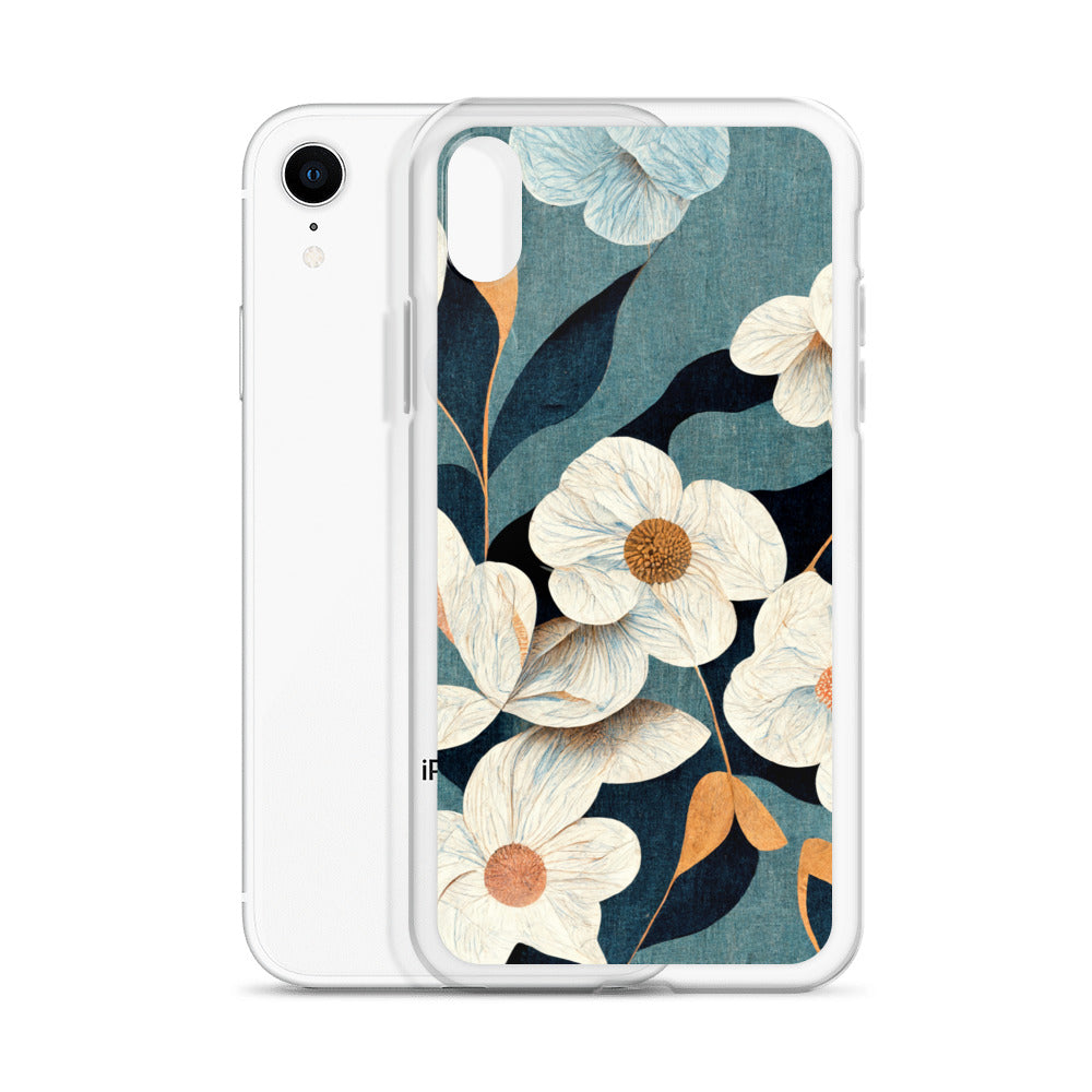 iPhone Case - White Floral on Muted Blues