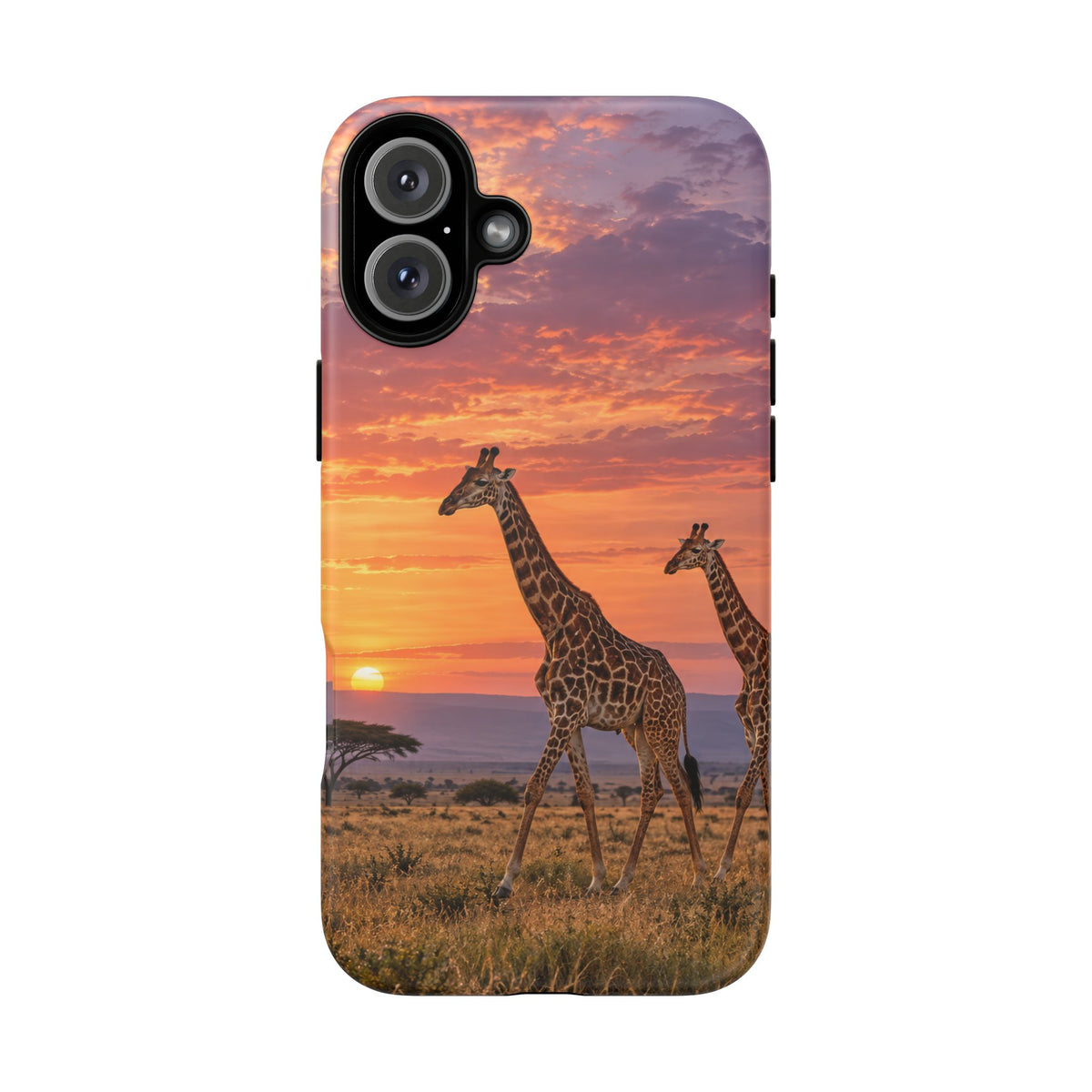Giraffes in Rose Light iPhone Tough Case | giraffe landscape