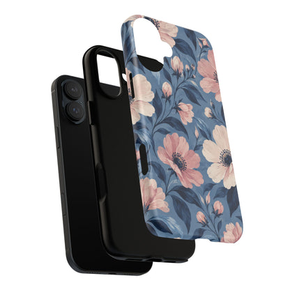 Dusk Blossom iPhone Tough Case | Pink & Ivory Floral on Blue